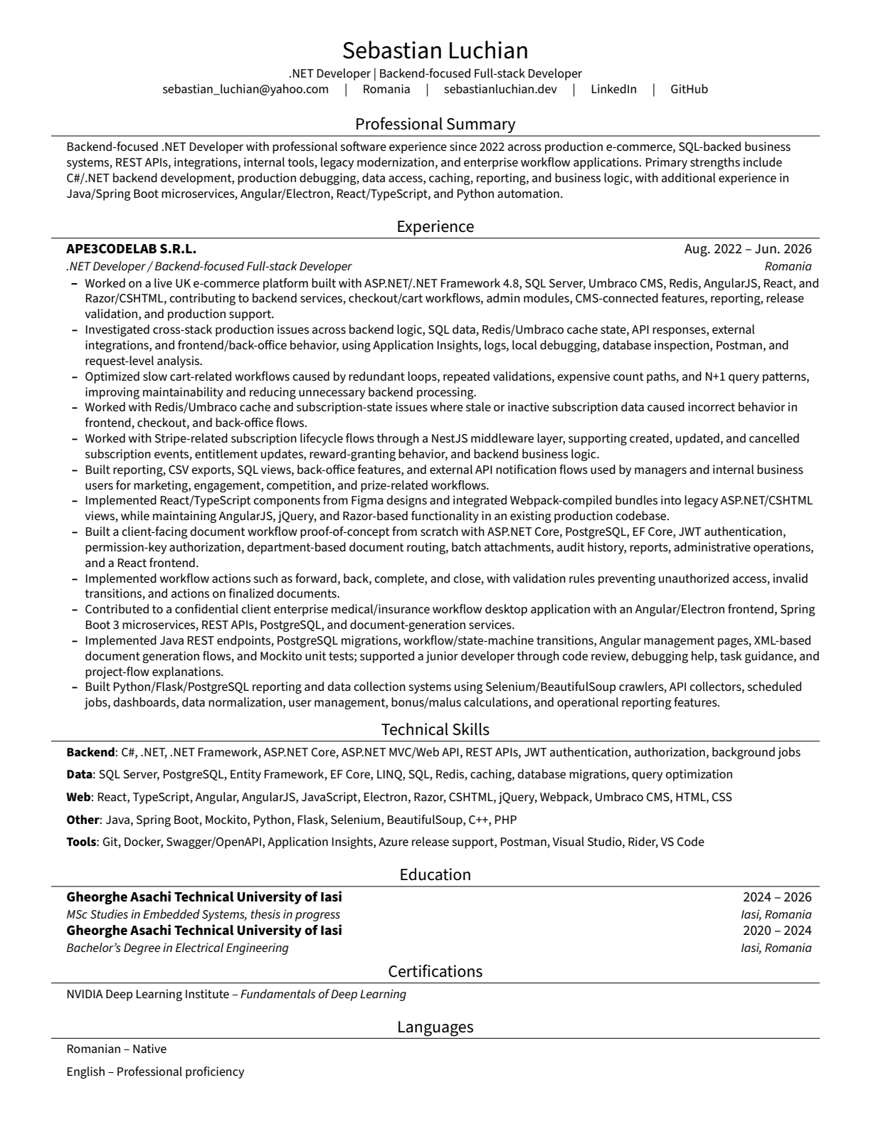 Preview of Sebastian Luchian CV